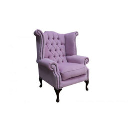 Chesterfield High Back Wing Chair Pimlico Blush Pink Real Fabric In Queen Anne Style - thumbnail 6