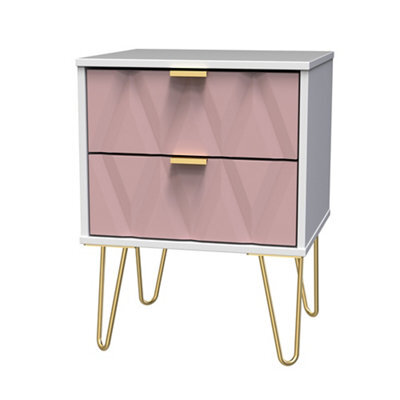 Pesaro Ready Assembled Gloss & Matt Pink & White No Effect 2 Drawer Bedside Table (H)570mm (W)450mm (D)395mm - image 1