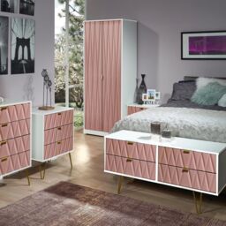 Pesaro Ready Assembled Gloss & Matt Pink & White No Effect 2 Drawer Bedside Table (H)570mm (W)450mm (D)395mm - thumbnail 2