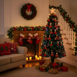 Shatchi 5Ft/150Cm Candle & Bow Fibre Optic Christmas Tree Led Pre-Lit - thumbnail 5