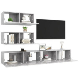 Berkfield 4 Piece Tv Cabinet Set Concrete Grey Engineered Wood - thumbnail 3