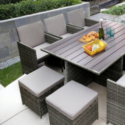 Hestia Rattan Cube 10 Seater Dining Garden Patio Set W/ Parasol Hole - Grey - thumbnail 3
