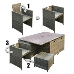 Hestia Rattan Cube 10 Seater Dining Garden Patio Set W/ Parasol Hole - Grey - thumbnail 5