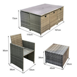 Hestia Rattan Cube 10 Seater Dining Garden Patio Set W/ Parasol Hole - Grey - thumbnail 4