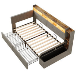 Modernluxe 3Ft Single Bed, Led Daybed, 90X190Cm, Linen, Grey, With Drawers And Bed End Ottoman Storage, With Charging Station - thumbnail 8