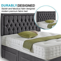 Dining Tables Lisbon Matching Headboard Divan Set, 2 Drawer On Same Side With Sprung 1500 Comfort Mattress - Plush Steel - King - thumbnail 3