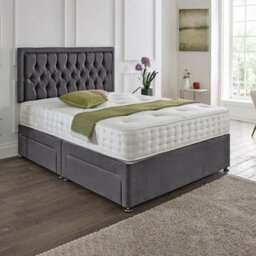 Dining Tables Lisbon Matching Headboard Divan Set, 2 Drawer On Same Side With Sprung 1500 Comfort Mattress - Plush Steel - King - thumbnail 1