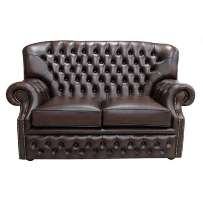 Chesterfield 2 Seater Antique Brown Leather Sofa Bespoke In Monks Style - image 1