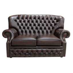 Chesterfield 2 Seater Antique Brown Leather Sofa Bespoke In Monks Style - thumbnail 1
