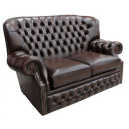 Chesterfield 2 Seater Antique Brown Leather Sofa Bespoke In Monks Style - thumbnail 2
