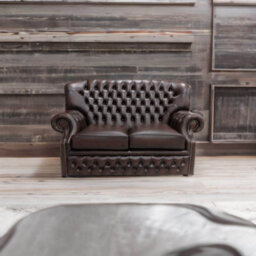 Chesterfield 2 Seater Antique Brown Leather Sofa Bespoke In Monks Style - thumbnail 3