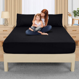 Bedlooms Super King Fitted Sheet 25Cm Extra Deep - Soft Microfiber Deep Pocket Elacticated Bed Fitted Sheets Black, 180X200 Cm - thumbnail 9