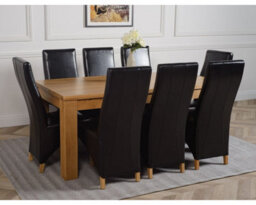 That's Furniture Dakota 182 X 92 Cm Chunky Oak Large Dining Table And 8 Chairs Dining Set With Lola Black Leather Chairs - thumbnail 3