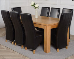 That's Furniture Dakota 182 X 92 Cm Chunky Oak Large Dining Table And 8 Chairs Dining Set With Lola Black Leather Chairs - thumbnail 1