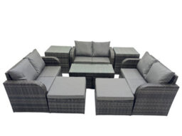 Fimous 3 Seater Sofa Reclining Chair Coffee Table Set Rattan Garden Furniture Set With 2 Side Table 2 Big Footstools - thumbnail 1