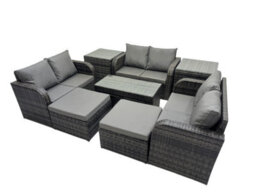 Fimous 3 Seater Sofa Reclining Chair Coffee Table Set Rattan Garden Furniture Set With 2 Side Table 2 Big Footstools - thumbnail 2