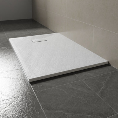 Sundaze 1400 X 800mm Smc White Rectangle Slate Effect Bathroom Shower Tray - image 1