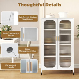 Gainoom 2-Door Metal Storage Cabinet White 5-Tier Tall Kitchen Pantry - thumbnail 9