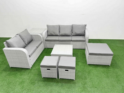 Fimous 8 Seater Pe Rattan Wicker Garden Furniture Conservatory Sofa Set Square Coffee Table 3 Stool Side Table - image 1