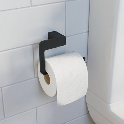 Affine Bathroom Wc Toilet Roll Holder Black Square Wall Mounted Stylish Modern - image 1