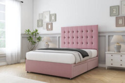 "Sloomy Alabama Pink Plush Divan Bed With Mattress 2 Drawers Same Side With 26"" Strutted Headboard 5' King" - thumbnail 2