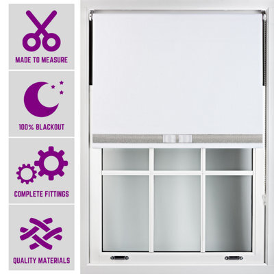 White Blackout Roller Blind With Silver Diamante & White Bow Free Cut Down Service By Furnished - (W)60Cm X (L)165Cm - image 1
