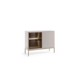 Arte Sento Cashmere & Gold Display Cabinet - 104Cm Modern Unit With Push-To-Open & Led Lighting - thumbnail 1