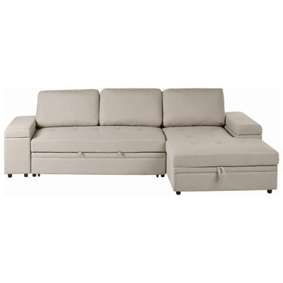 Beliani Corner Sofa Bed 3 Seater Hrisey Faux Linen Beige Left Hand - image 1
