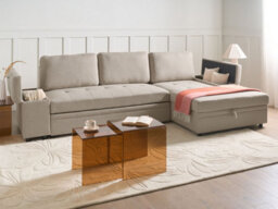 Beliani Corner Sofa Bed 3 Seater Hrisey Faux Linen Beige Left Hand - thumbnail 2