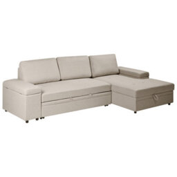 Beliani Corner Sofa Bed 3 Seater Hrisey Faux Linen Beige Left Hand - thumbnail 5