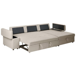 Beliani Corner Sofa Bed 3 Seater Hrisey Faux Linen Beige Left Hand - thumbnail 6