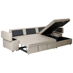 Beliani Corner Sofa Bed 3 Seater Hrisey Faux Linen Beige Left Hand - thumbnail 7