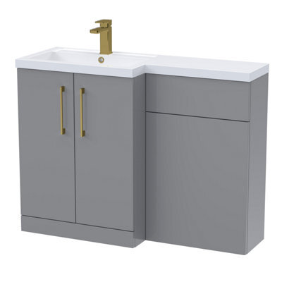 Balterley Left-Hand Bathroom Vanity And Wc Unit Combination With Basin - 1100mm - Satin Grey With Brushed Brass Handles - image 1
