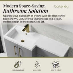 Balterley Left-Hand Bathroom Vanity And Wc Unit Combination With Basin - 1100mm - Satin Grey With Brushed Brass Handles - thumbnail 2