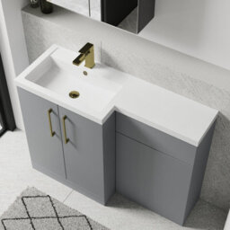 Balterley Left-Hand Bathroom Vanity And Wc Unit Combination With Basin - 1100mm - Satin Grey With Brushed Brass Handles - thumbnail 3