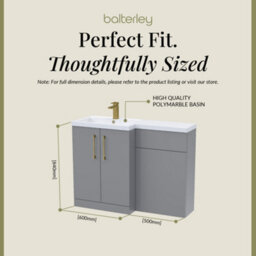 Balterley Left-Hand Bathroom Vanity And Wc Unit Combination With Basin - 1100mm - Satin Grey With Brushed Brass Handles - thumbnail 5