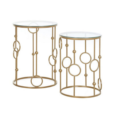 Set Of 2 Nesting Coffee Table, Side Tables With Glass Top, Gold Tone - image 1