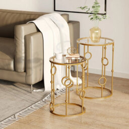 Set Of 2 Nesting Coffee Table, Side Tables With Glass Top, Gold Tone - thumbnail 6