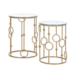 Set Of 2 Nesting Coffee Table, Side Tables With Glass Top, Gold Tone - thumbnail 1