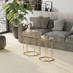 Set Of 2 Nesting Coffee Table, Side Tables With Glass Top, Gold Tone - thumbnail 3