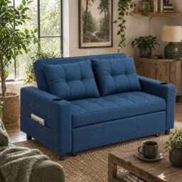 Wyld Haus Mizifi 2-Seater Pull-Out Sofa Bed Dark Blue Fabric 157X190Cm