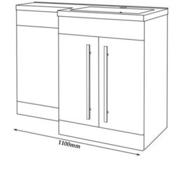 Clifton Bathroom Right Handed 2 Door Combination Unit With L Shape Basin 1100mm Wide (Nexus) - White - Brassware Not Included - thumbnail 3