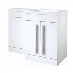 Clifton Bathroom Right Handed 2 Door Combination Unit With L Shape Basin 1100mm Wide (Nexus) - White - Brassware Not Included - thumbnail 1