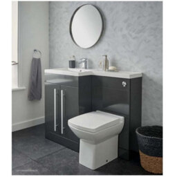 Clifton Bathroom Right Handed 2 Door Combination Unit With L Shape Basin 1100mm Wide (Nexus) - White - Brassware Not Included - thumbnail 2