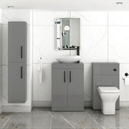 Royal Bathrooms Turin 800mm Freestanding Bathroom Vanity Unit With Sink 2 Door Indigo Grey Gloss & Nova Countertop Basin - thumbnail 3
