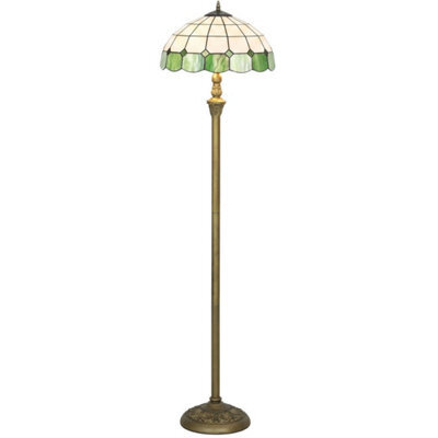 Tiffany Style Floor Lamp With Glass Shade, Bronze Tone And Green - image 1