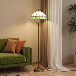 Tiffany Style Floor Lamp With Glass Shade, Bronze Tone And Green - thumbnail 4
