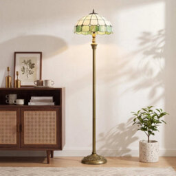 Tiffany Style Floor Lamp With Glass Shade, Bronze Tone And Green - thumbnail 5