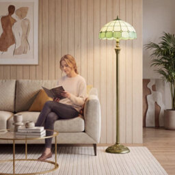 Tiffany Style Floor Lamp With Glass Shade, Bronze Tone And Green - thumbnail 3
