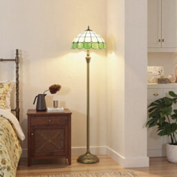 Tiffany Style Floor Lamp With Glass Shade, Bronze Tone And Green - thumbnail 6